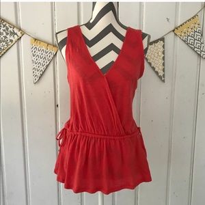 Anthropologie Pure + Good Coral Becka V Neck Wrap Tank Top